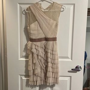 BCBGMaxazria Beige Tulle Ruffle Cocktail Dress